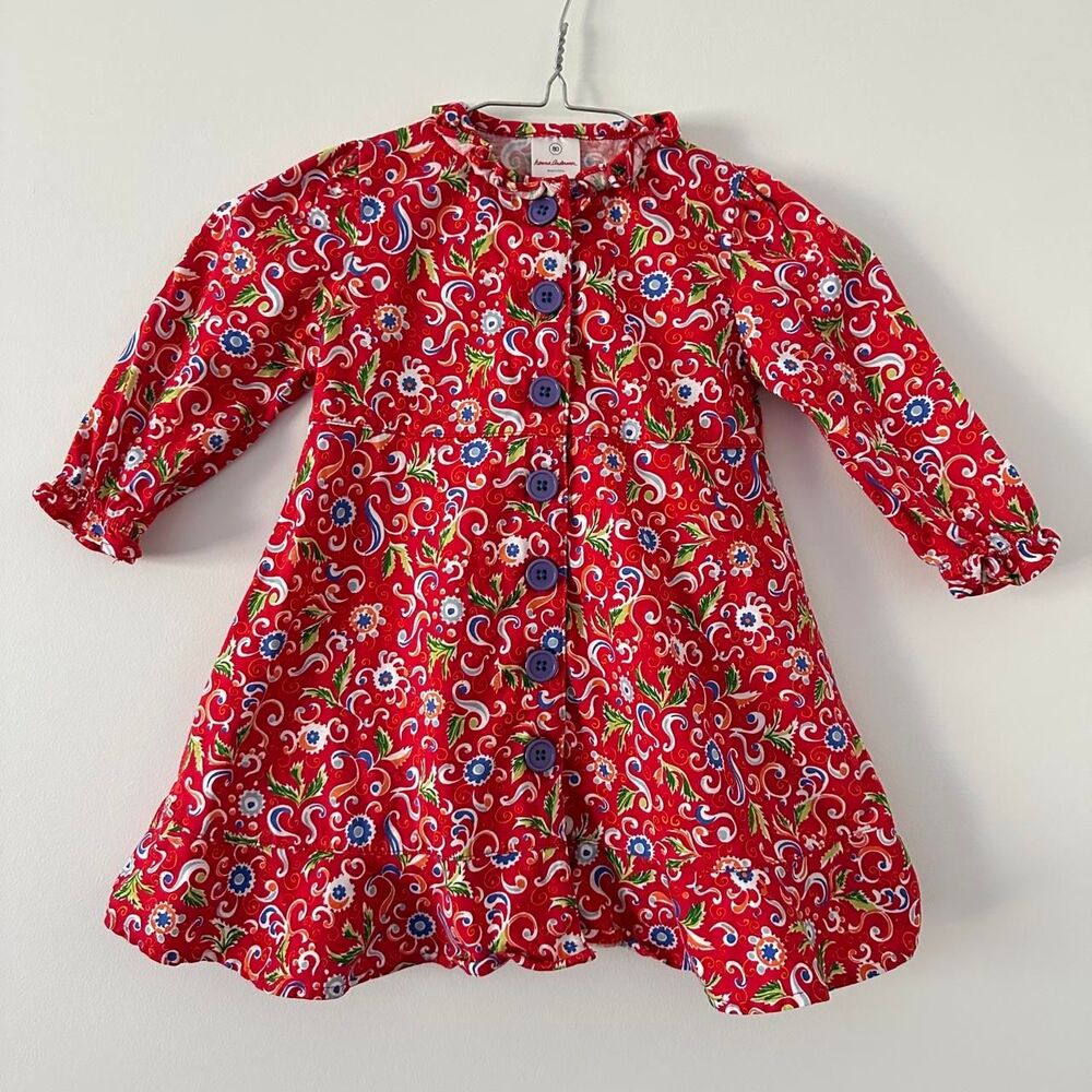 Hanna Andersson Cotton button whimsical paisley floral dress 80 (12-18 Months)